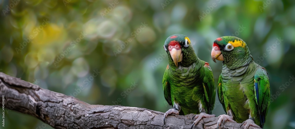 Poster Scaly headed parrot birds create a lovely pair perched on a tree with a beautiful natural background ideal for a copy space image