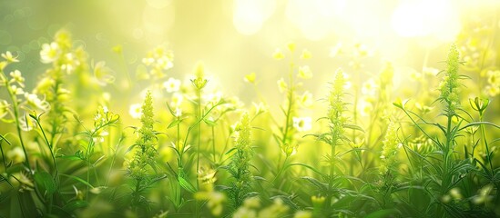Obraz premium Sunhemp field or sesbania flowers with blurred background ideal for copy space image