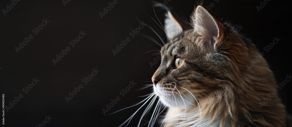 Poster siberian breed cat brown and white in a copy space image