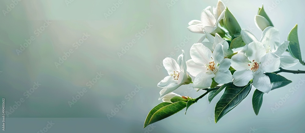 Aufkleber Nature presents a delicate branch of white jasmine spring flowers against a serene background with ample copy space image for text