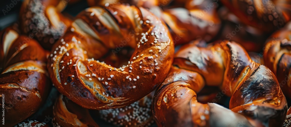 Poster homemade soft pretzels and bagels baked to perfection capturing a delectable moment in a mouthwateri