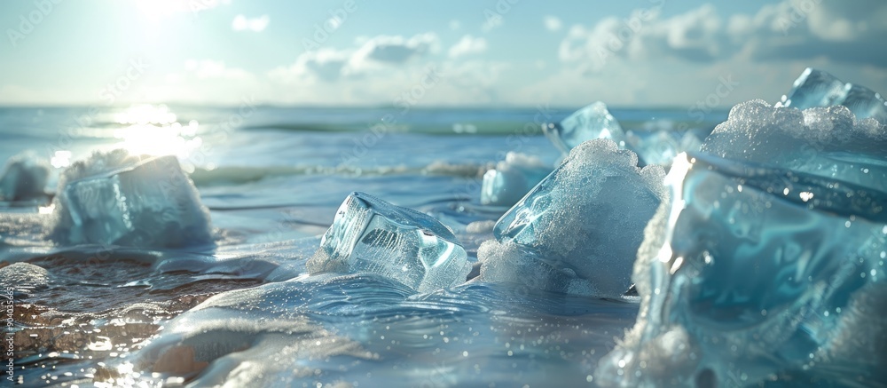 Poster Ice blocks on the seaside with a blank space for an image. . image with copy space