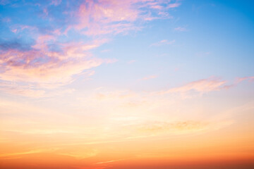 Beautiful , luxury soft gradient orange gold clouds and sunlight on the blue sky perfect for the background, take in everning,Twilight, Large size, high definition landscape photo