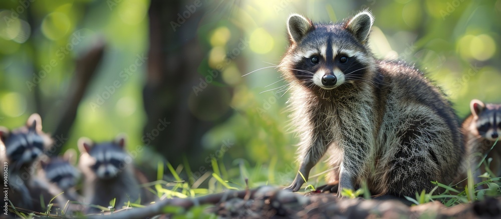 Poster Raccoons some of which are observing a copy space image are clever and adaptable creatures