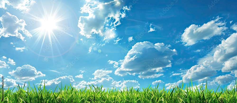 Poster sunny summer day with blue sky and fluffy white clouds creates a perfect backdrop for a copy space i
