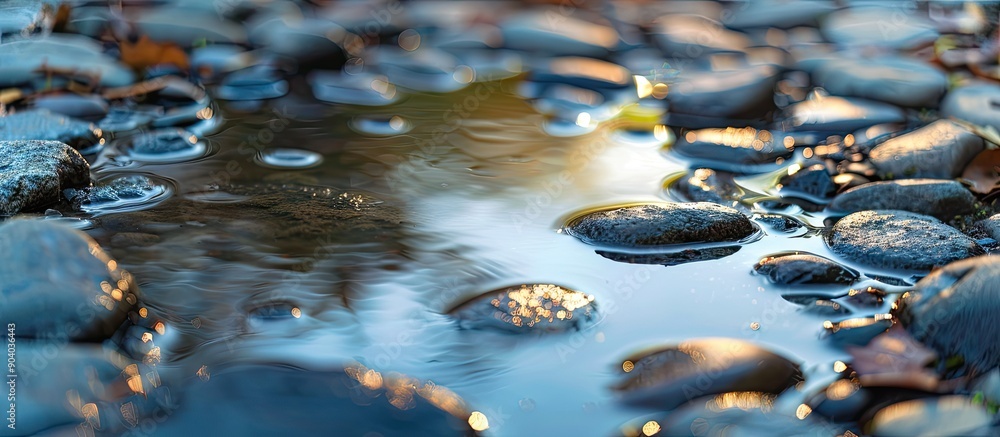 Aufkleber Pebbles reflected in a small puddle creating a serene image with copy space