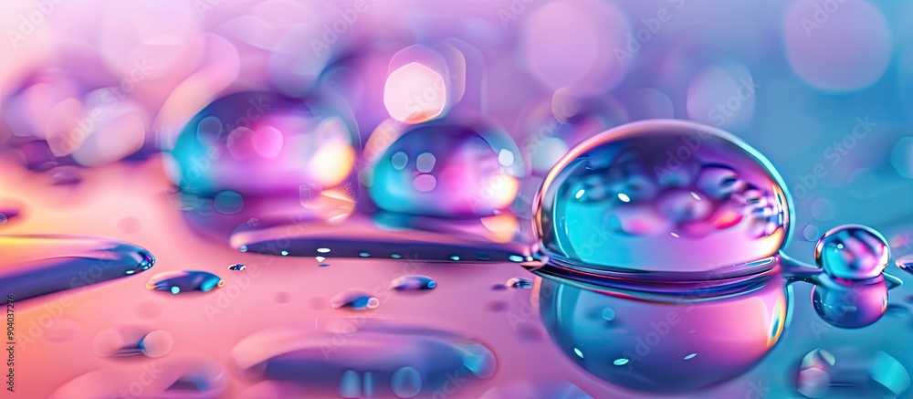 Aufkleber vivid droplets of liquid on sleek shiny surface with colorful fading brightness towards the base dis