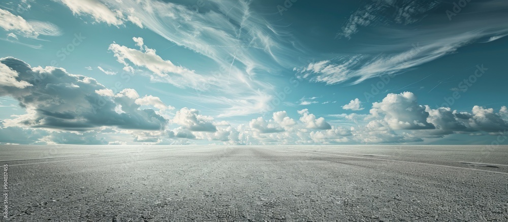 Aufkleber asphalt road with a scenic sky and clouds as a backdrop in a copy space image