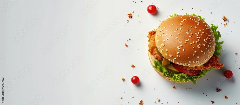 Aufkleber Burger with crispy chicken on a white backdrop with copy space image