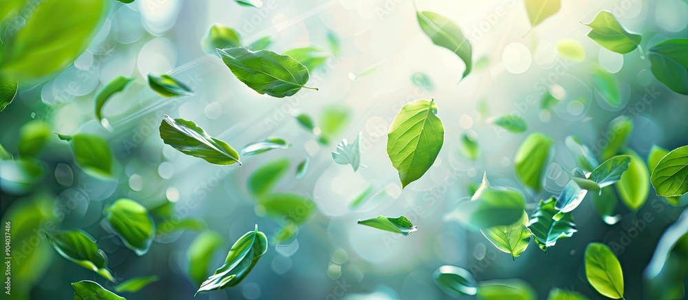 Poster the main picture features green leaves floating and dancing in the air acting as an air purifier in 