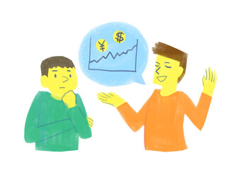 株で儲けた話をする男性