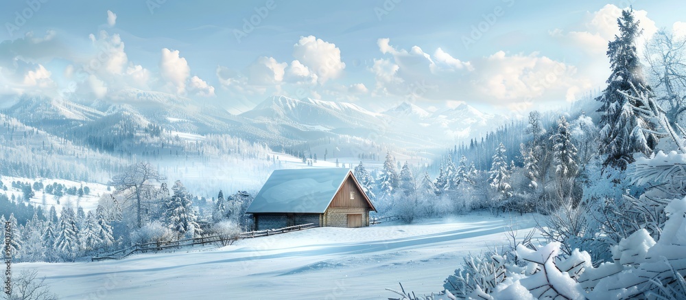 Aufkleber in winter snow covers the landscape creating a serene picture with a peaceful ambiance and a tranqui