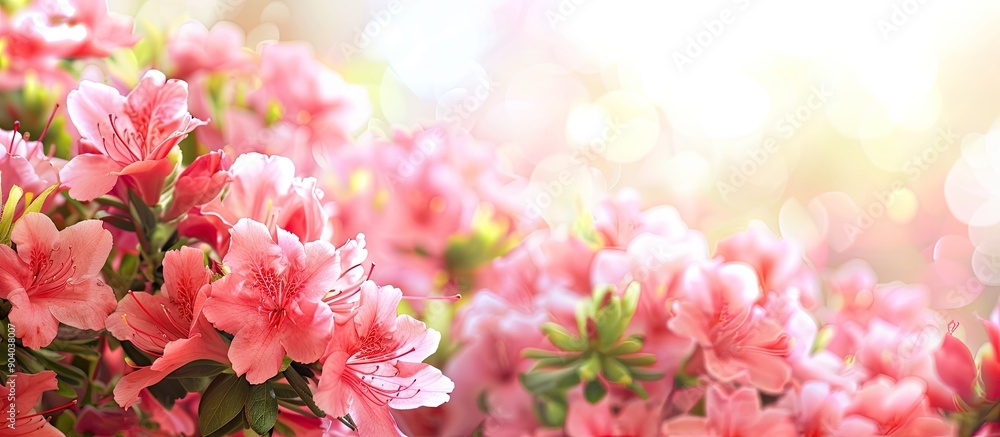 Poster Spring background with blooming azalea flowers in a copy space image