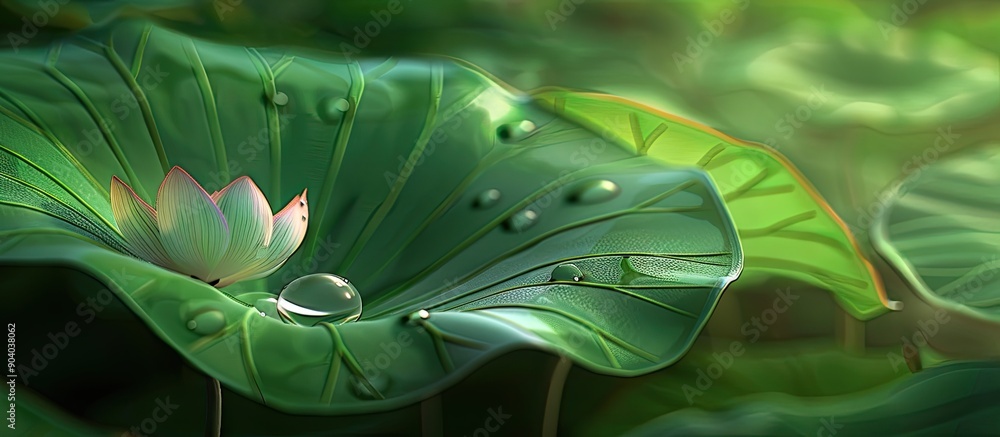 Poster water droplet on a lotus leaf with copy space image