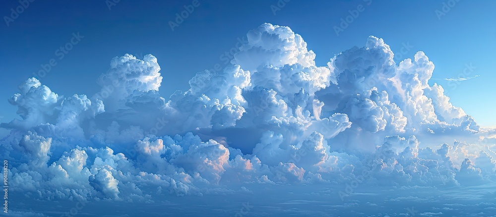 Poster at noon a scenic view of rain clouds blending with blue skies forming a picturesque backdrop in the 