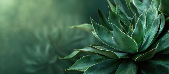 Detailed close up of a green agave plant with copy space image