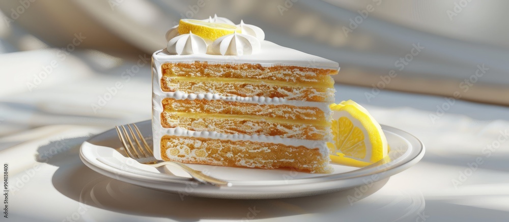 Poster Delicious cake with vanilla and lemon flavor displayed in a charming copy space image