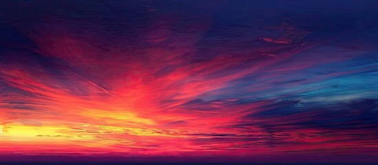 Fototapeta premium Romantic summer sunset with a colorful sky featuring hues of red orange yellow and purple over dark blue creating a picturesque twilight setting with a copy space image