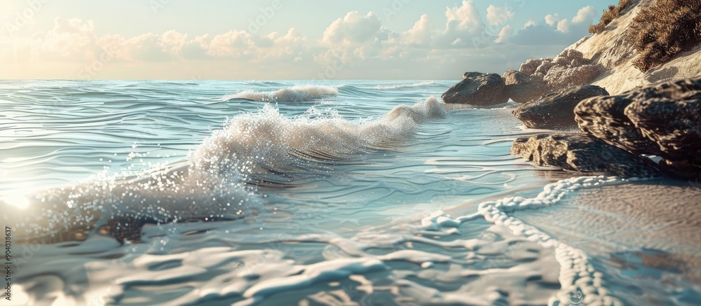 Poster shoreline with gentle waves perfect for a copy space image