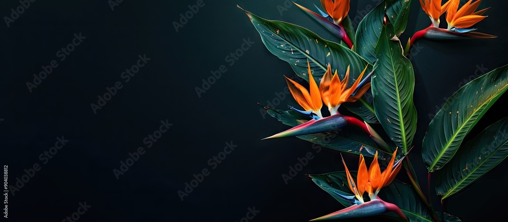 Poster exotic bird of paradise flowers scientifically known as strelizia reginae are in bloom providing a s