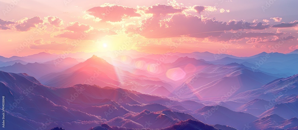 Poster a tranquil sunrise scene in the mountains with vast copy space image