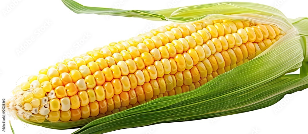 Poster corn cob isolated on a white backdrop with copy space image available