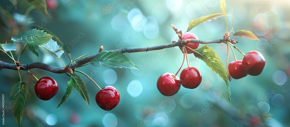 Poster cherry on a branch with copy space image