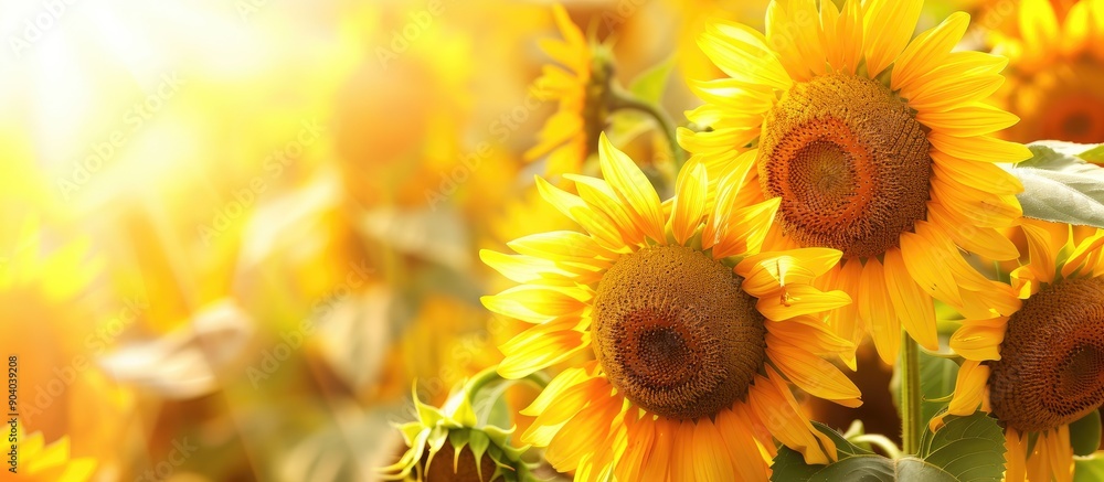 Poster summer sunflowers in bright yellow bloom adding a burst of color to the copy space image
