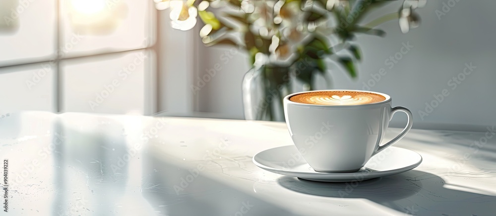Poster a freshly brewed latte coffee with a beautiful copy space image