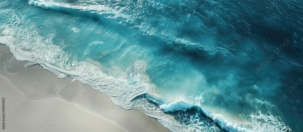 Aufkleber Aerial view of pristine beach with transparent waves featuring a copy space image