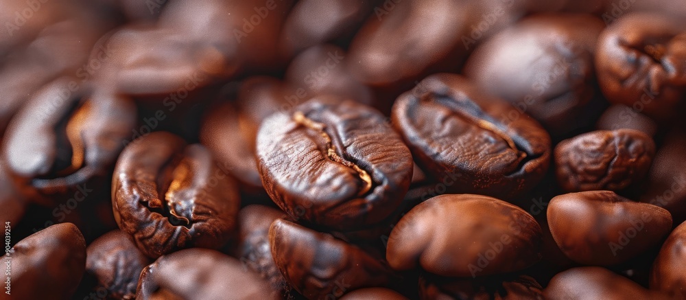 Poster Bean used to make coffee in a close up copy space image