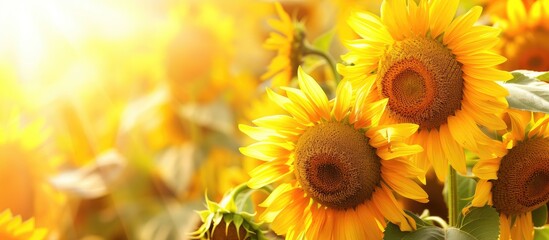 Naklejka premium Summer sunflowers in bright yellow bloom adding a burst of color to the copy space image