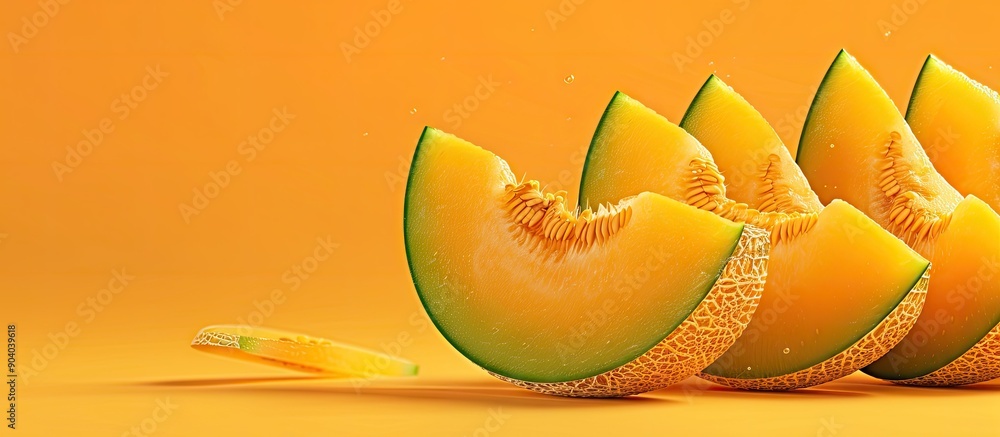 Poster A group of vibrant melon halves with copy space image