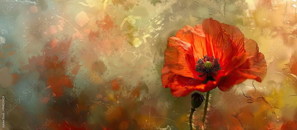 Poster Impressionistic multi shot photo with copy space image of a red poppy