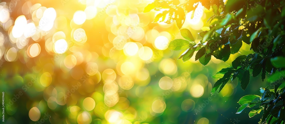 Poster Sunlight filtering through blurred colorful backgrounds creates a natural summer themed image with copy space for holiday ideas or eco friendly concepts