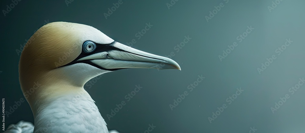 Poster close up image of a northern gannet with a copyspace to the side