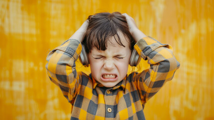 Child covering ears to block out shouting in bright indoor space during daytime