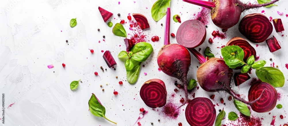 Aufkleber Beetroot and sliced beets on a white backdrop with clipping paths included in the copy space image