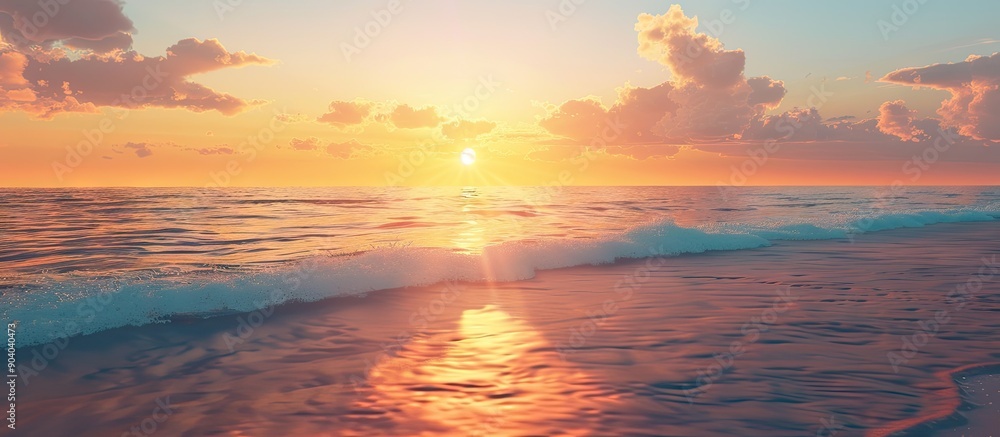 Poster beach sunset with a beautiful view of the horizon and copy space image