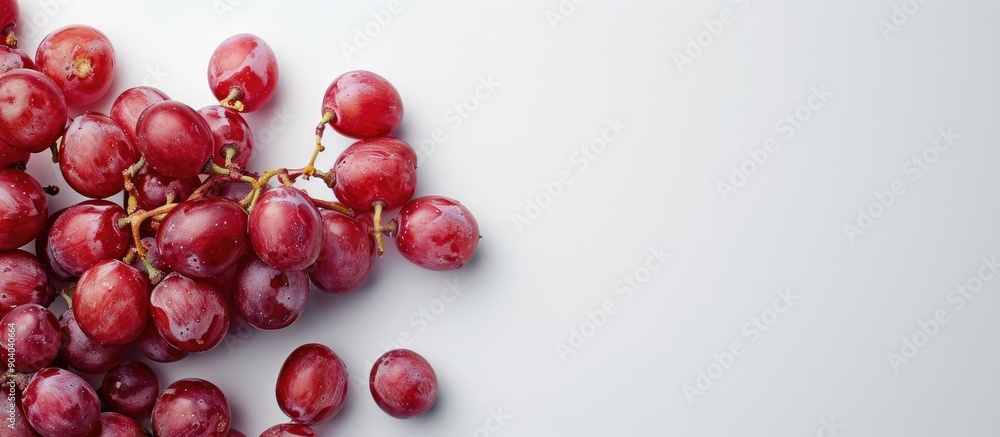 Poster red grapes on a plain white backdrop with copy space image for presentations or designs