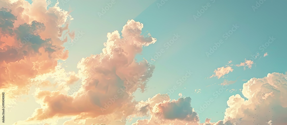 Poster a scenic view of clouds in the sky during the golden hour with a blue sky and scattered clouds provi