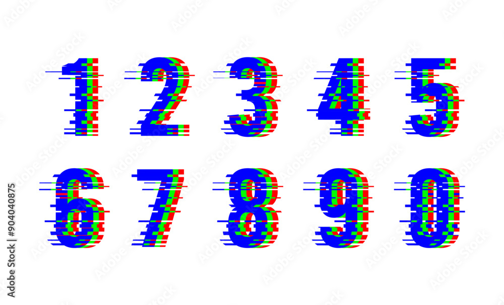 Fototapete digital number with glitch effect. distorted pixel number vector.
