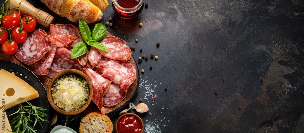 Aufkleber an image with a closeup of sliced meat cheese dried bread and sauces perfect for showcasing on a men