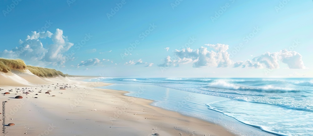 Poster A scenic beach on a clear day with a generous copy space image available