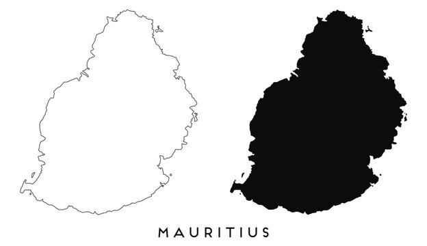 Mauritius map outline and black silhouette vector