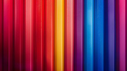 Obraz premium Multicolored pencils in a row, nice colorful background, top view.