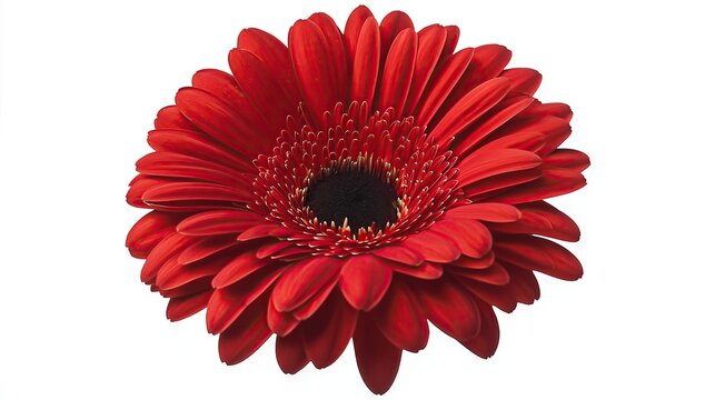 one single red gerbera daisy flower on white background