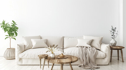 living room with sofa and table home interior scandinavian design, wall mockup