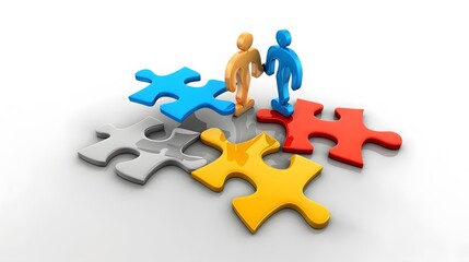 Obraz premium Business professionals connecting puzzle pieces, symbolizing teamwork and collaboration