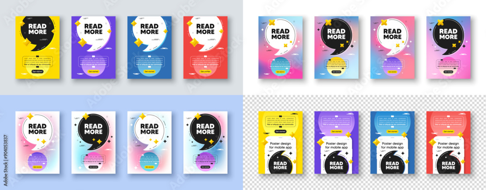 Poster poster templates design with quote, comma. read more tag. navigation sign. get description info symb